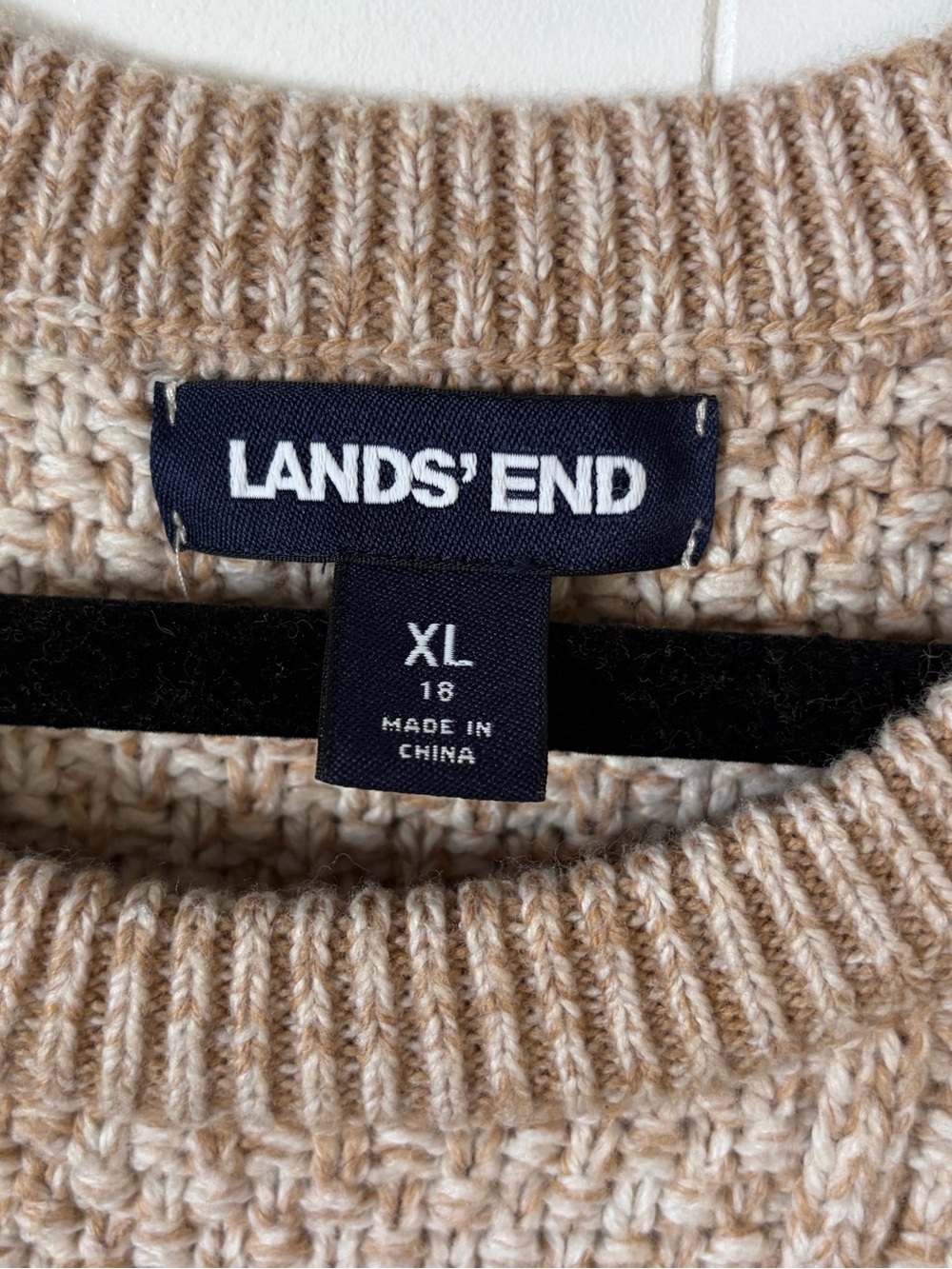 Lands End Brown Tan Cable Knit Fisherman Crewneck Pullover Tunic Sweater Size XL - Picture 6 of 9